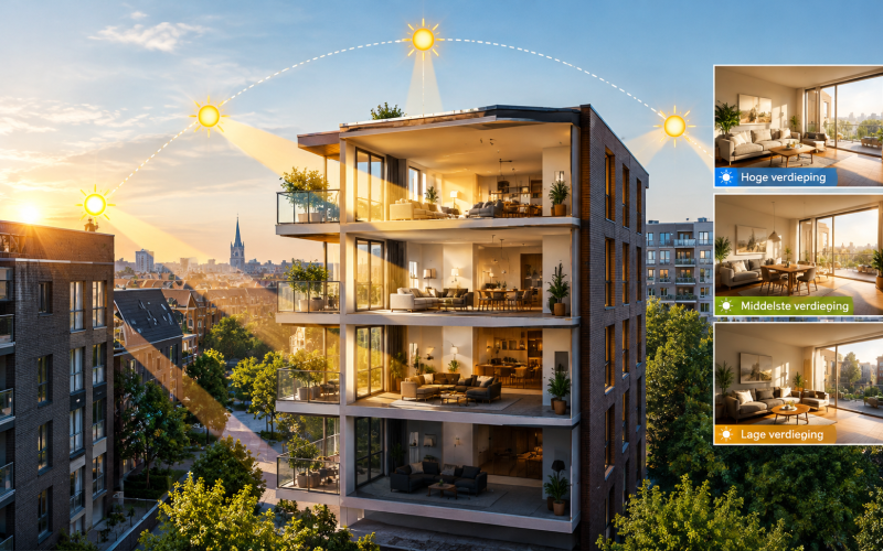 Een appartement kopen: waarom de verdieping meer uitmaakt voor zon dan de ligging